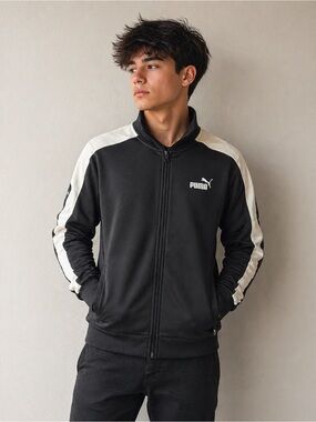 Puma Black Jacket with White Shoulder Stripes boys or teens size small
